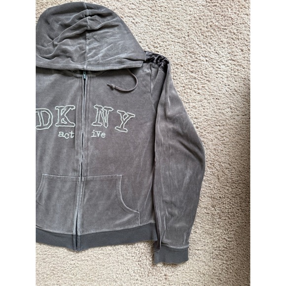 DKNY Active Zip Up Hoodie Womens Large Brown Casual Athletic Style Y2K - Picture 2 of 8
